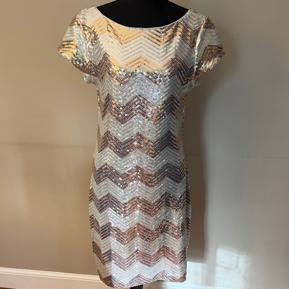 WHBM Gold Sequin Zigzag Dress NWT Size Small. Perfect condition!